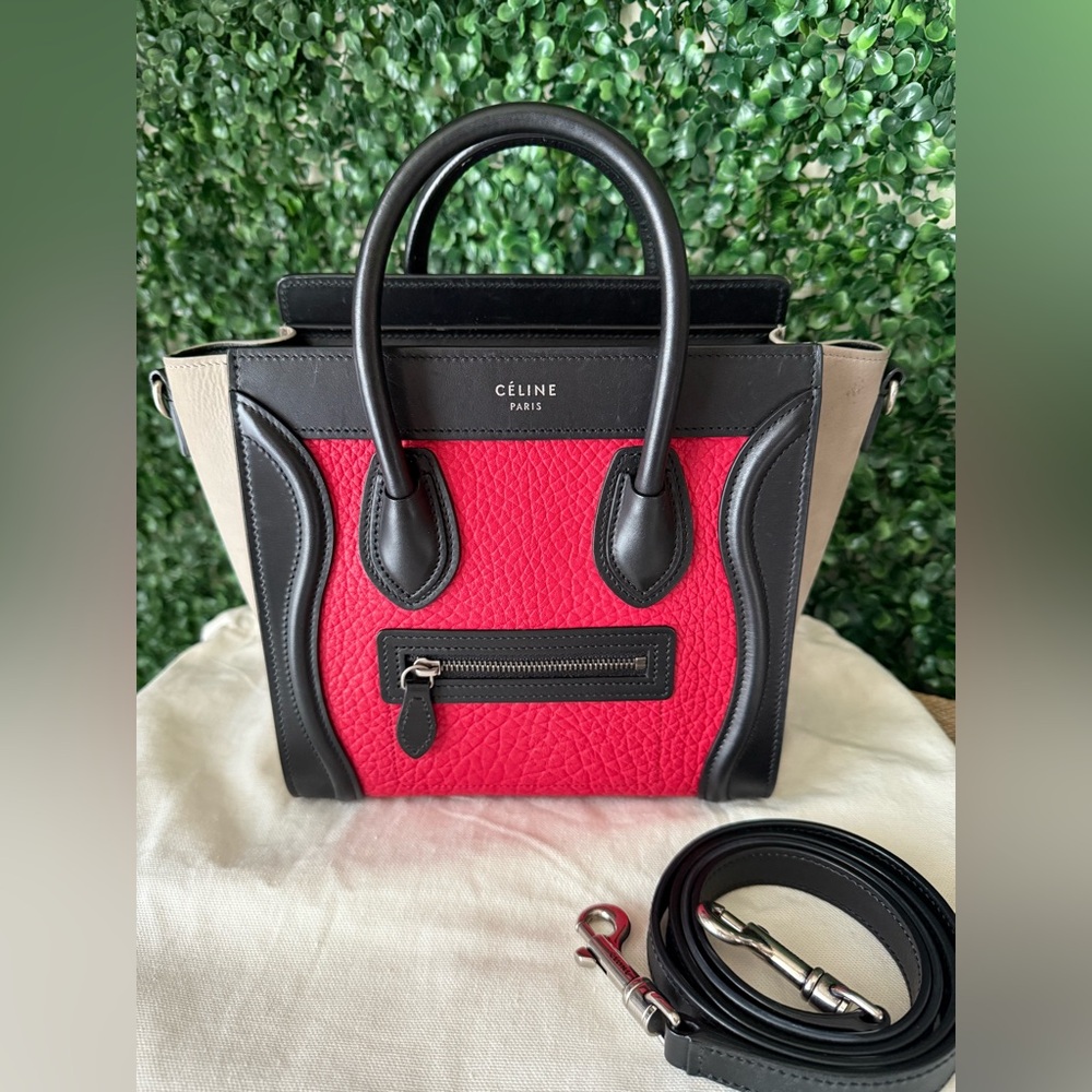 Celine Nano Luggage Tote Red/Black Leather & Suede Authentic - Picture 3 of 10